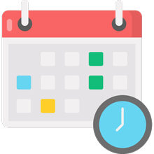 Dibujo de calendario con días seleccionados y un reloj de pared