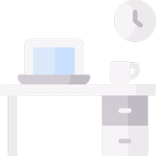 escritorio de oficina con laptop y taza de café